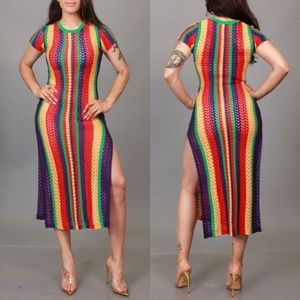 Multi Stripe Color Crochet Dress